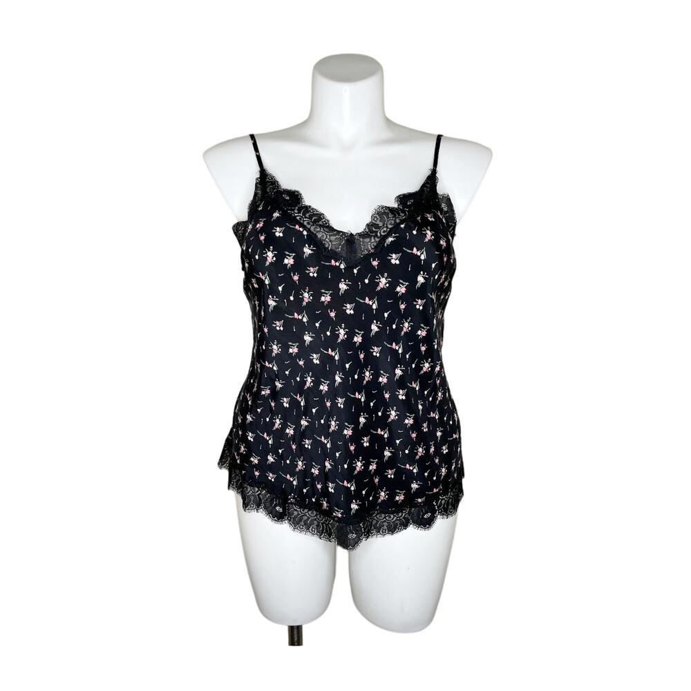 VICTORIA’S SECRET Black Floral Print Lace Trim Cami Size XL